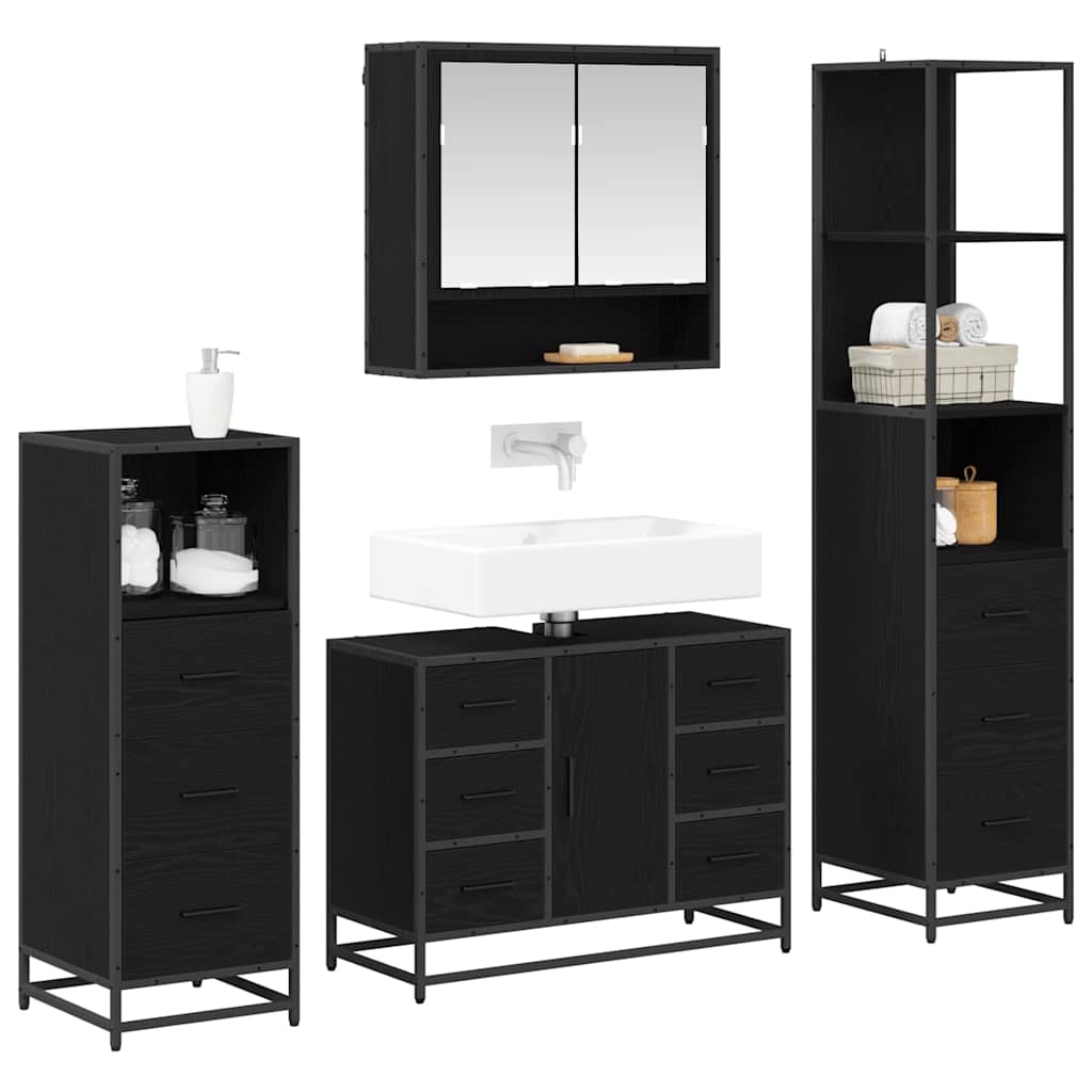 Bathroom Furniture Set 4 pcs Black Oak Engineered Wood