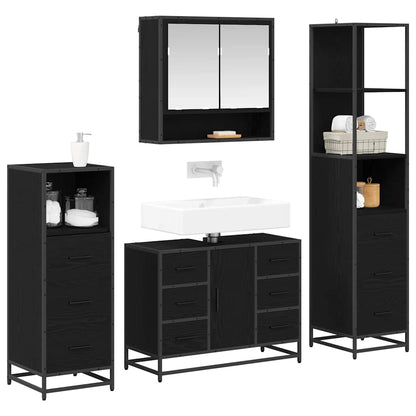 Bathroom Furniture Set 4 pcs Black Oak Engineered Wood
