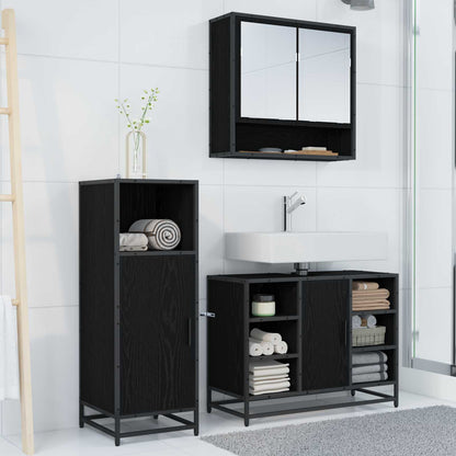 Bathroom Furniture Set 3 pcs Black Oak Engineered Wood