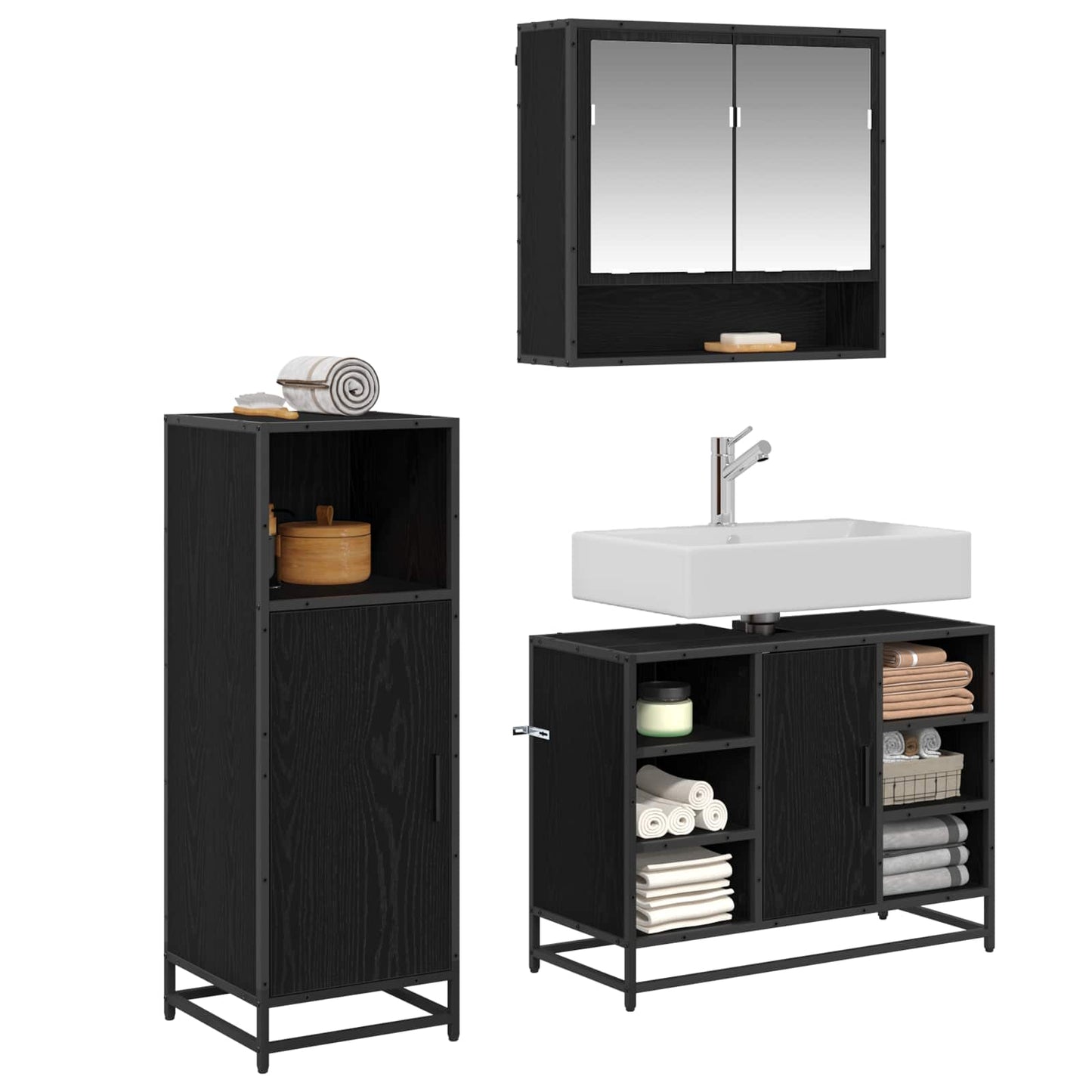 Bathroom Furniture Set 3 pcs Black Oak Engineered Wood