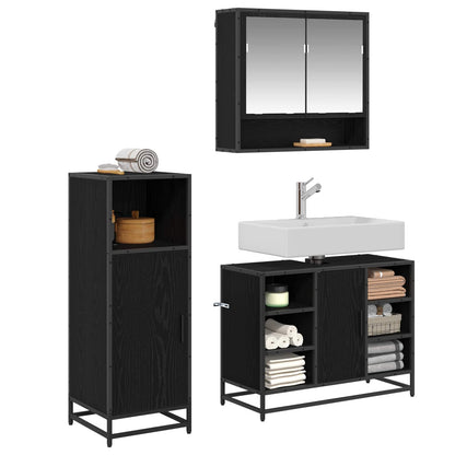 Bathroom Furniture Set 3 pcs Black Oak Engineered Wood