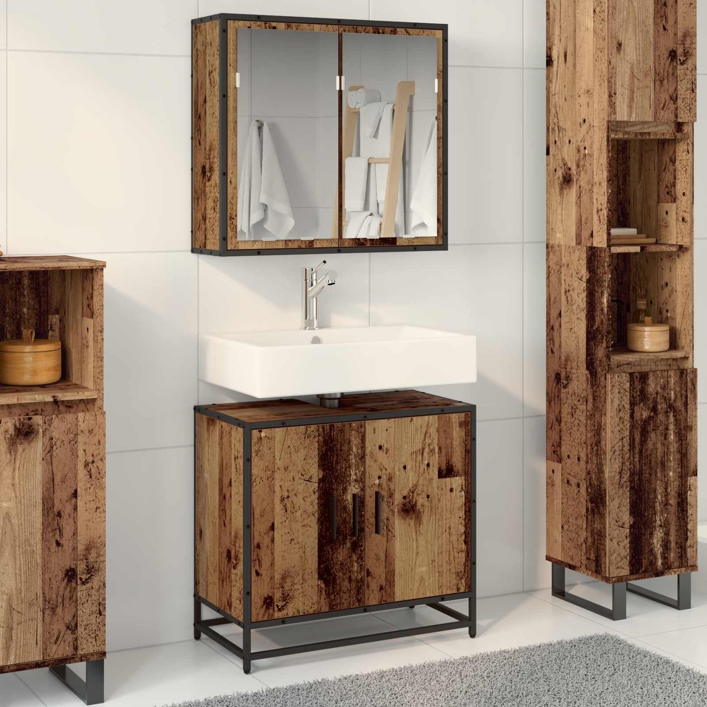 Bathroom Furniture Set with Door 2 pcs Old Wood Engineered Wood