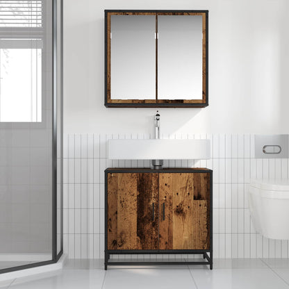 Bathroom Furniture Set with Door 2 pcs Old Wood Engineered Wood