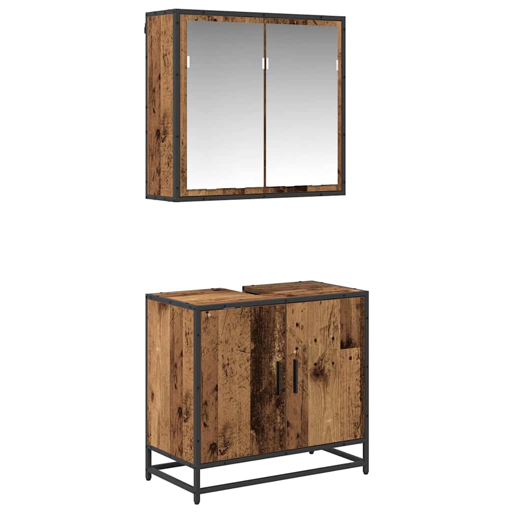 Bathroom Furniture Set with Door 2 pcs Old Wood Engineered Wood