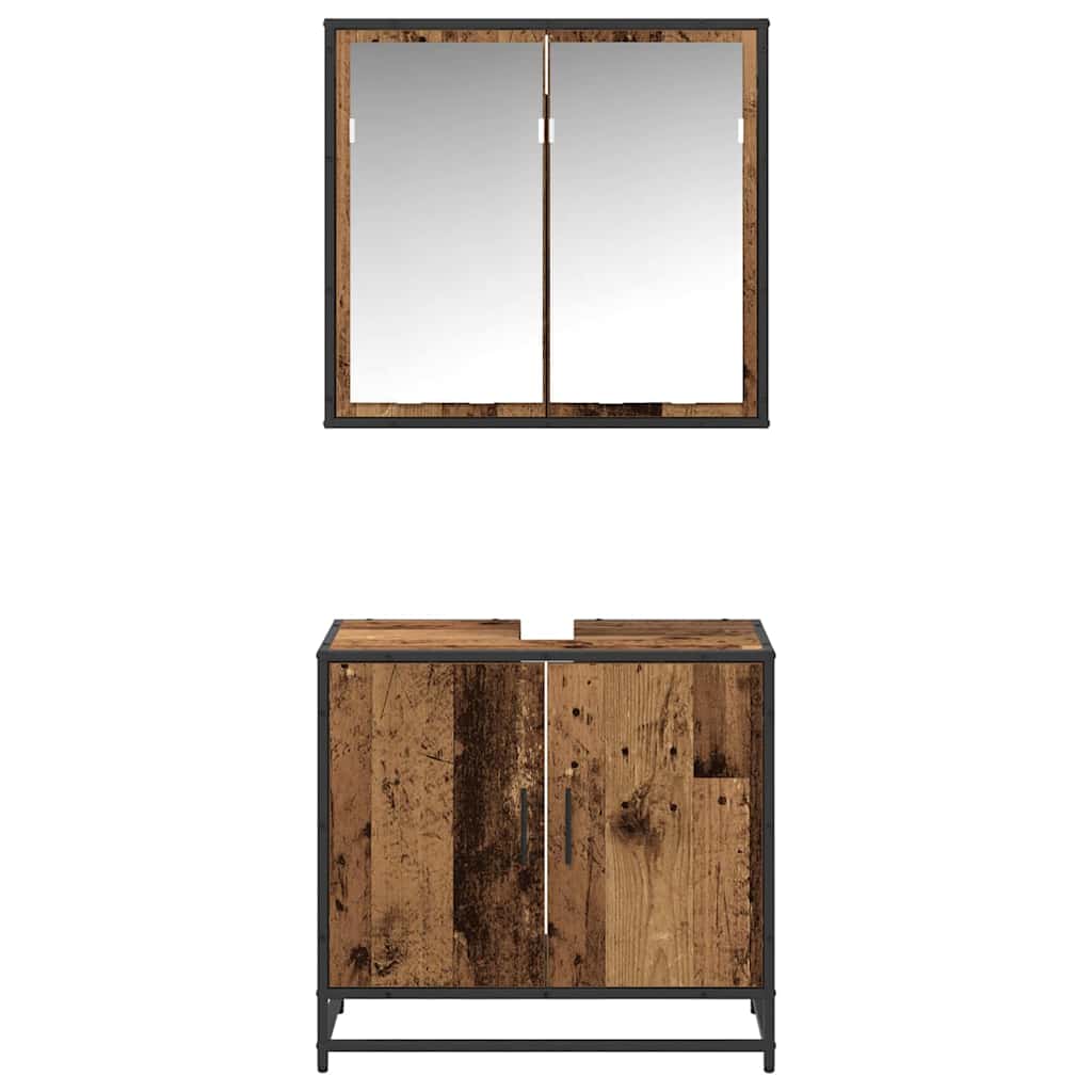 Bathroom Furniture Set with Door 2 pcs Old Wood Engineered Wood