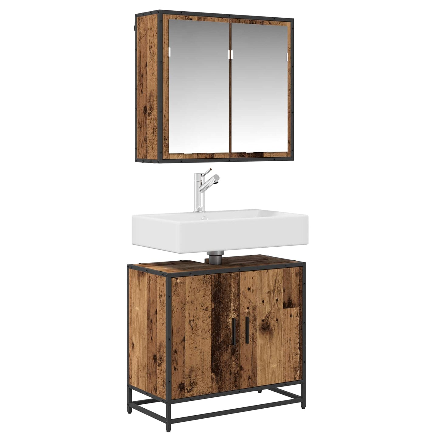 Bathroom Furniture Set with Door 2 pcs Old Wood Engineered Wood