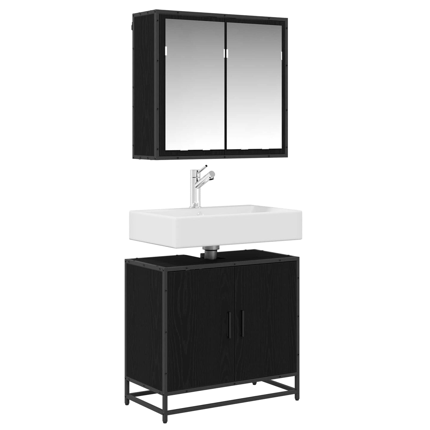 Bathroom Furniture Set 2 pcs Black Oak Engineered Wood