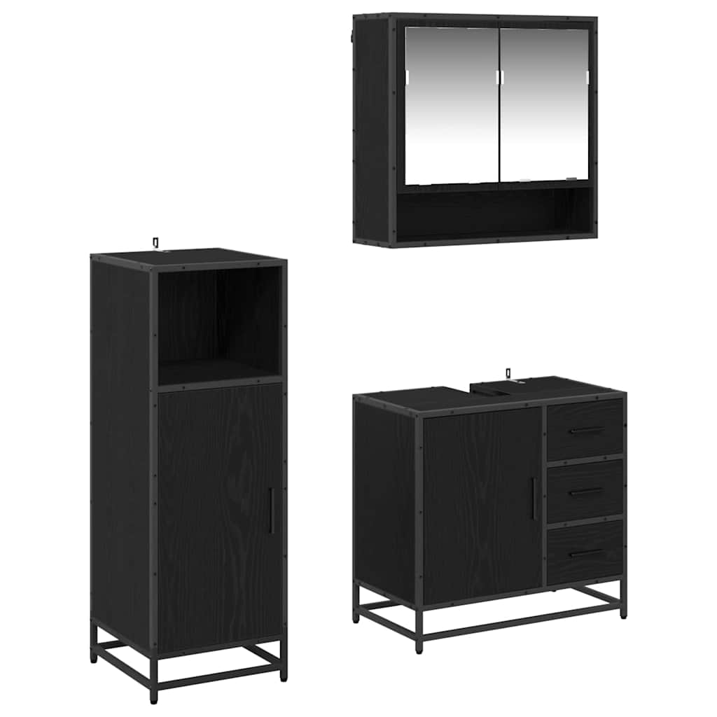 Bathroom Furniture Set 3 pcs Black Oak Engineered Wood