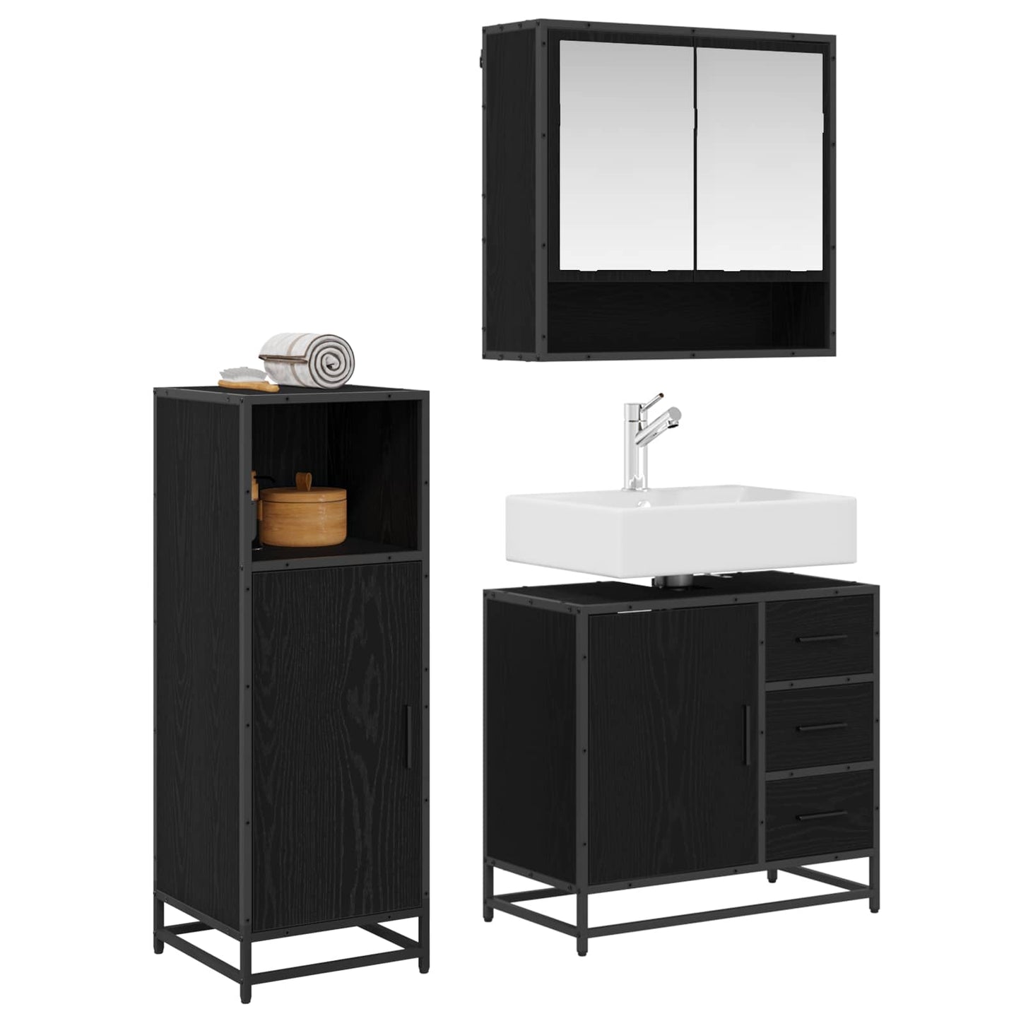 Bathroom Furniture Set 3 pcs Black Oak Engineered Wood