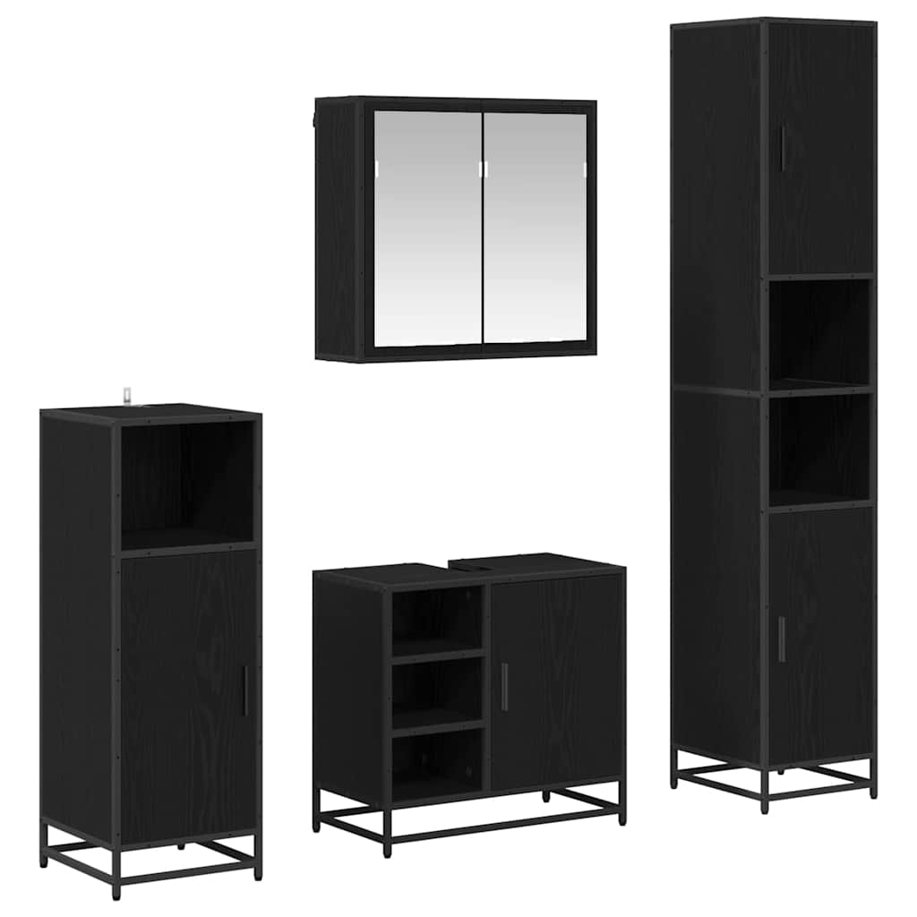 Bathroom Furniture Set 4 pcs Black Oak Engineered Wood