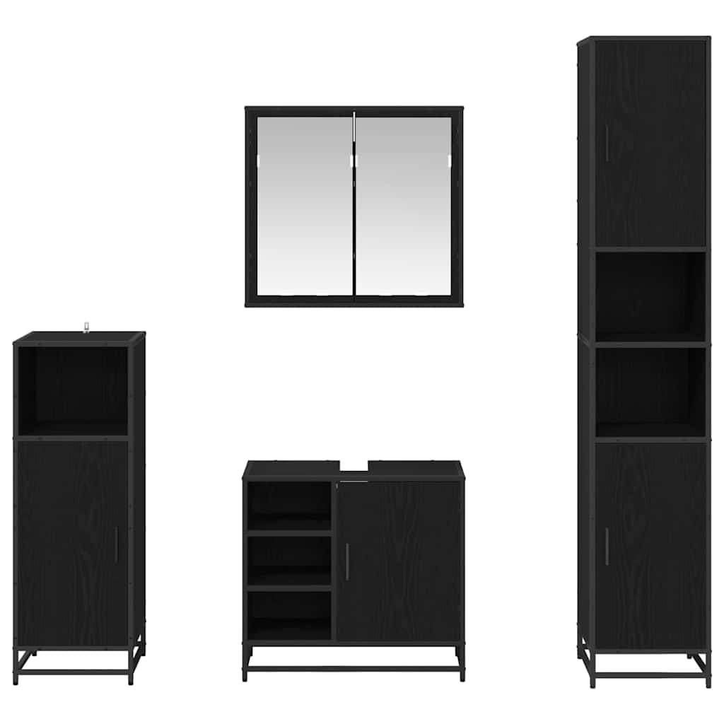 Bathroom Furniture Set 4 pcs Black Oak Engineered Wood
