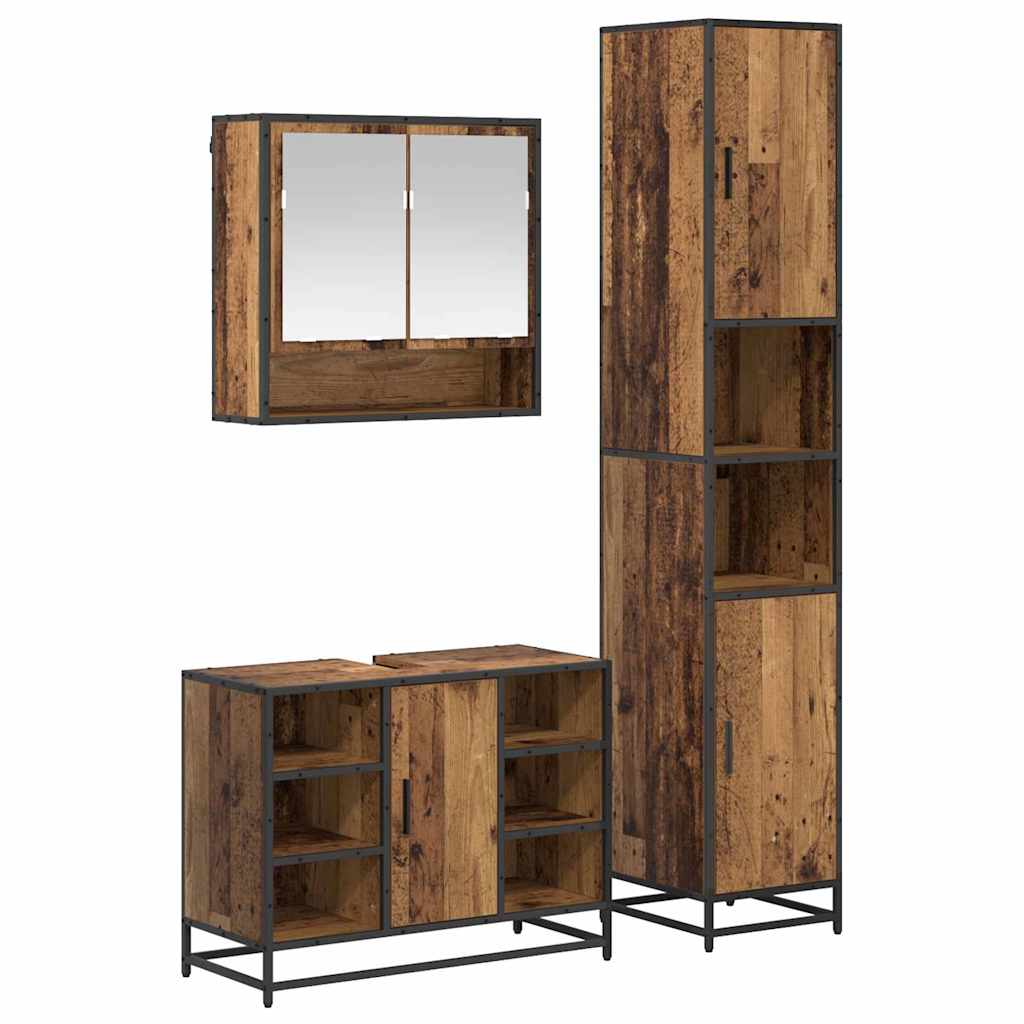 Bathroom Furniture Set with Door 3 pcs Old Wood Engineered Wood