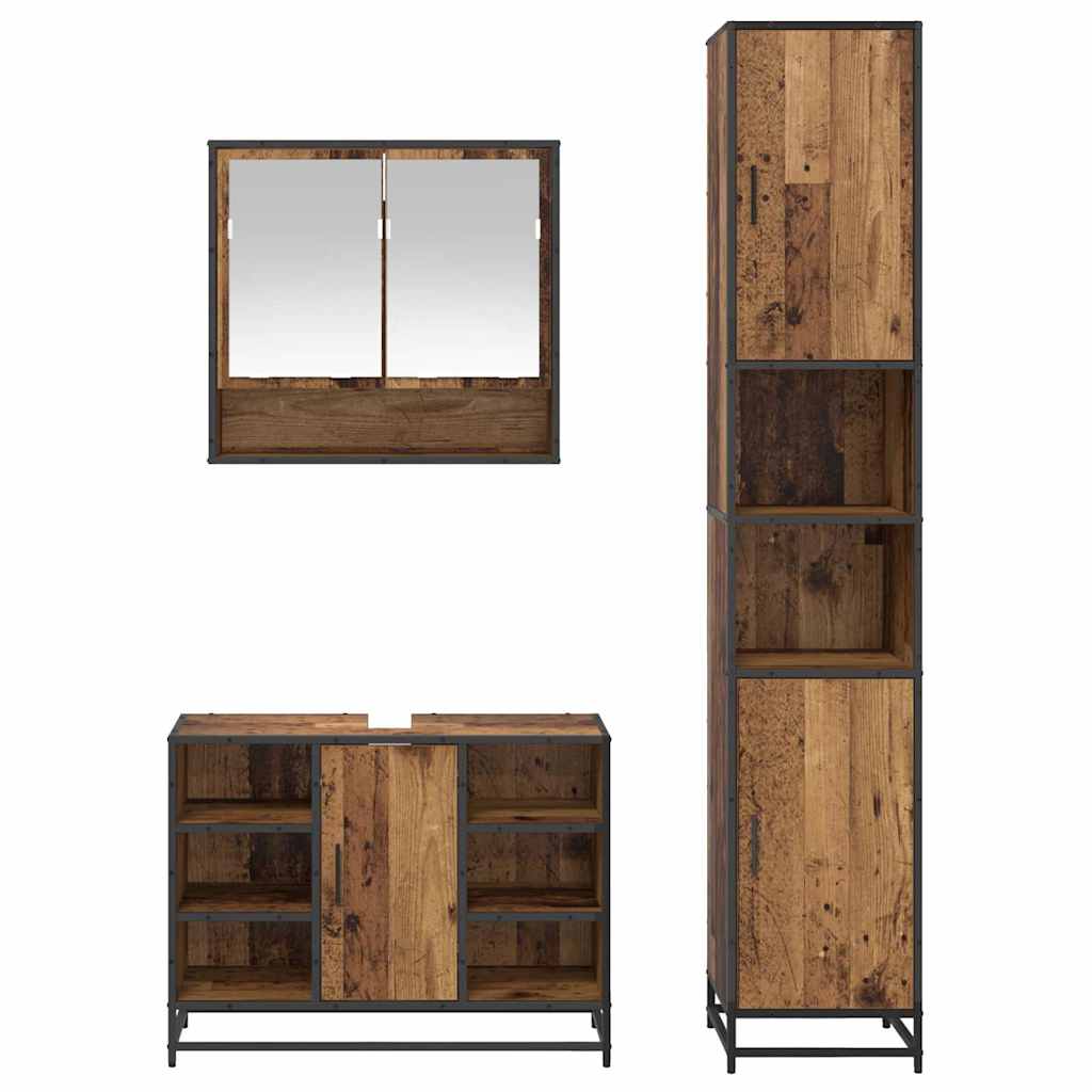Bathroom Furniture Set with Door 3 pcs Old Wood Engineered Wood