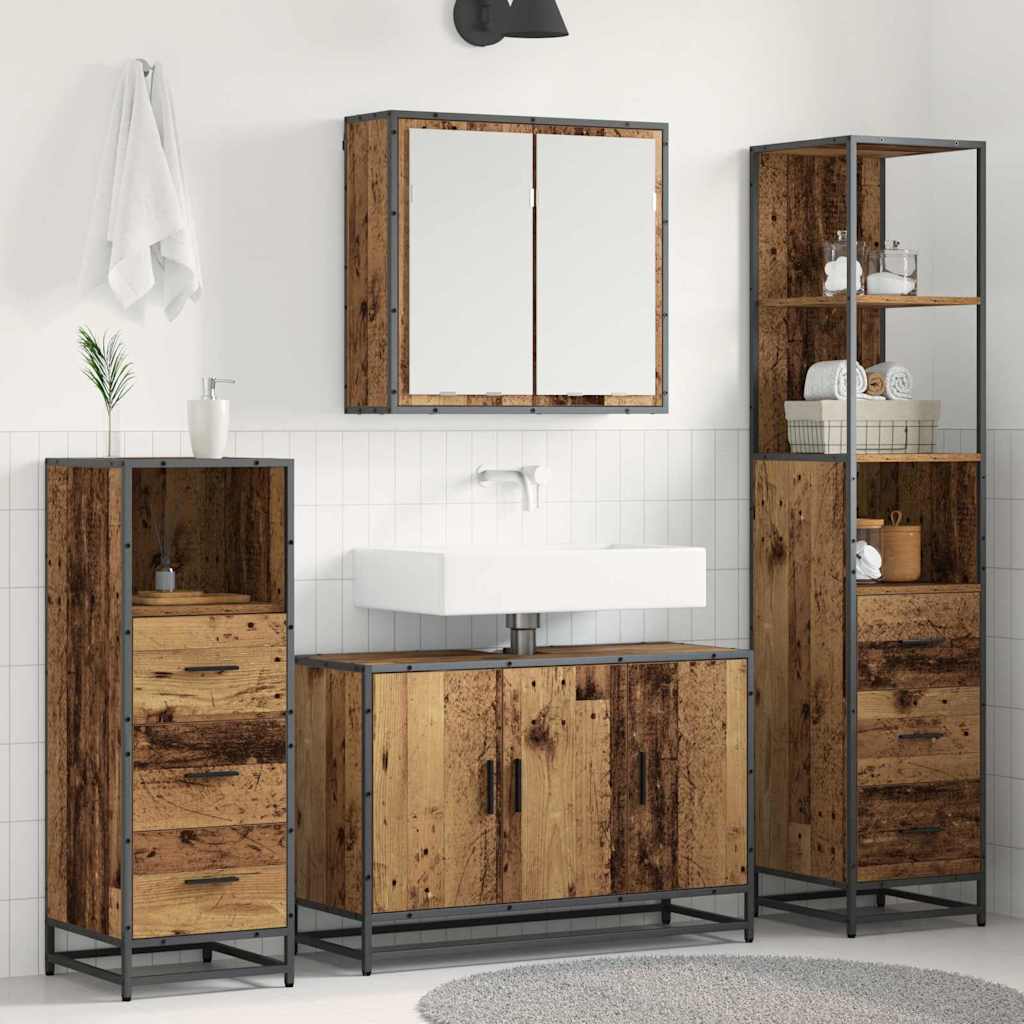 Bathroom Furniture Set with Door 4 pcs Old Wood Engineered Wood