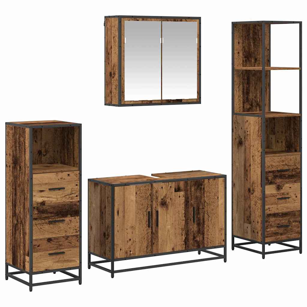 Bathroom Furniture Set with Door 4 pcs Old Wood Engineered Wood