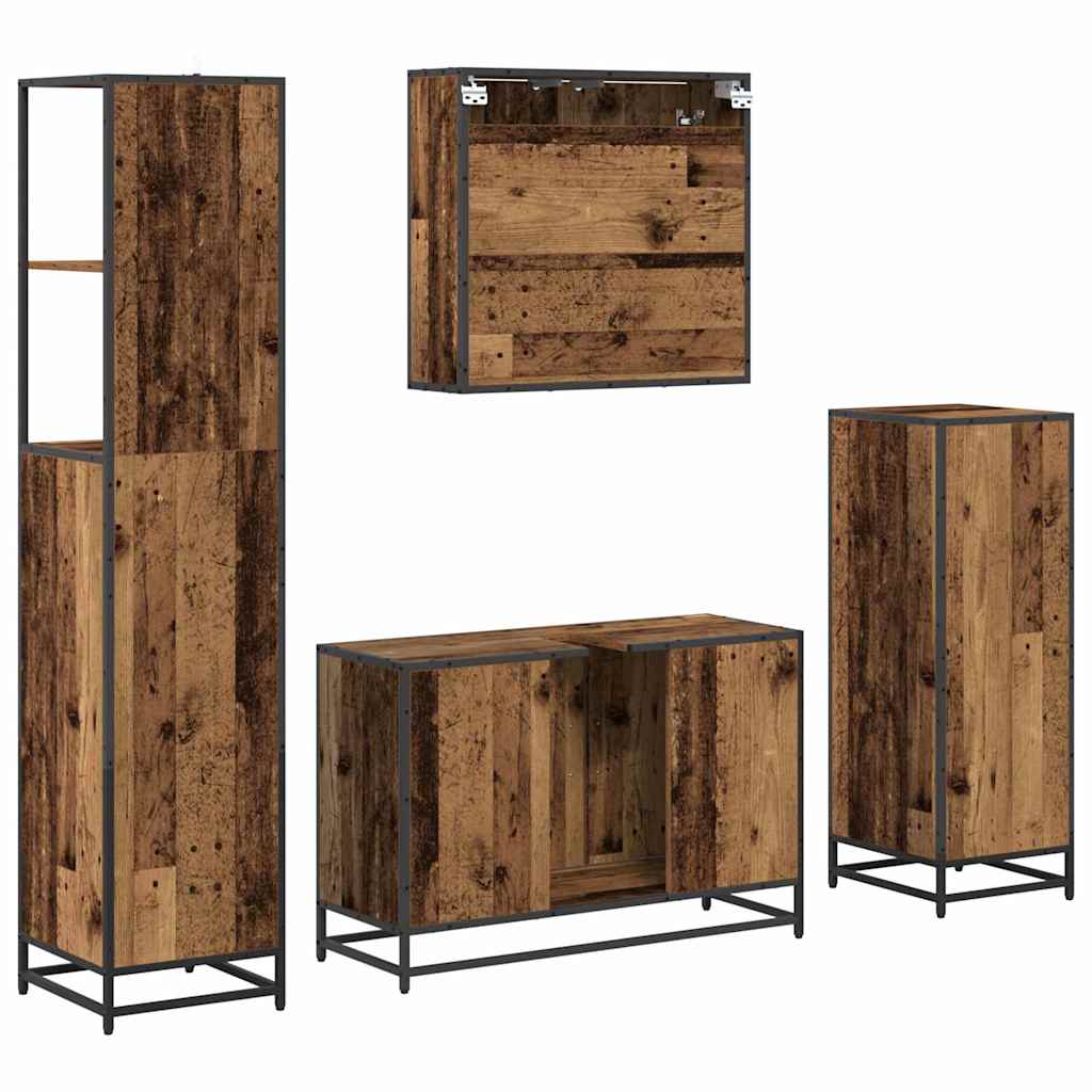 Bathroom Furniture Set with Door 4 pcs Old Wood Engineered Wood