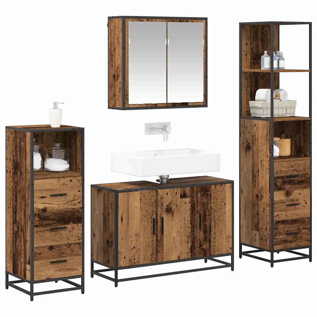 Bathroom Furniture Set with Door 4 pcs Old Wood Engineered Wood