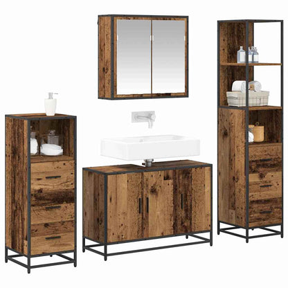 Bathroom Furniture Set with Door 4 pcs Old Wood Engineered Wood