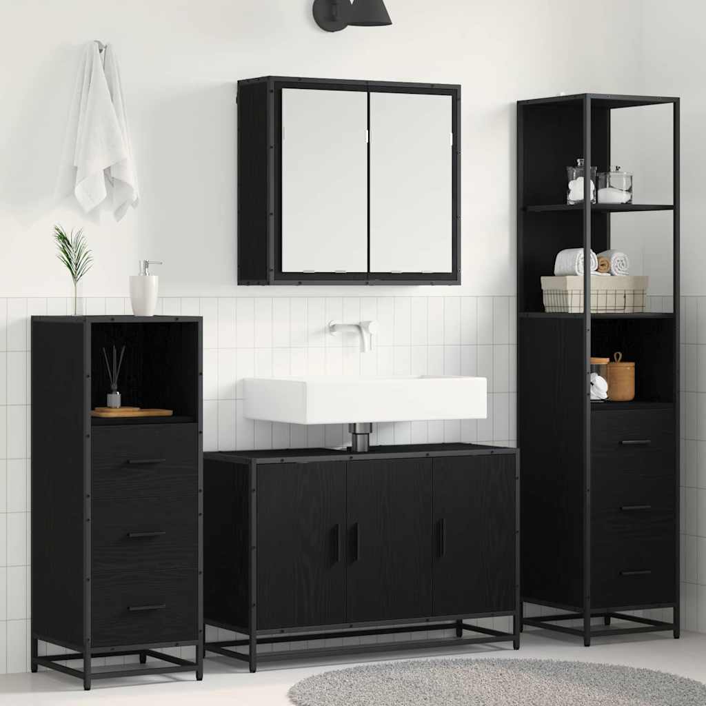 Bathroom Furniture Set 4 pcs Black Oak Engineered Wood