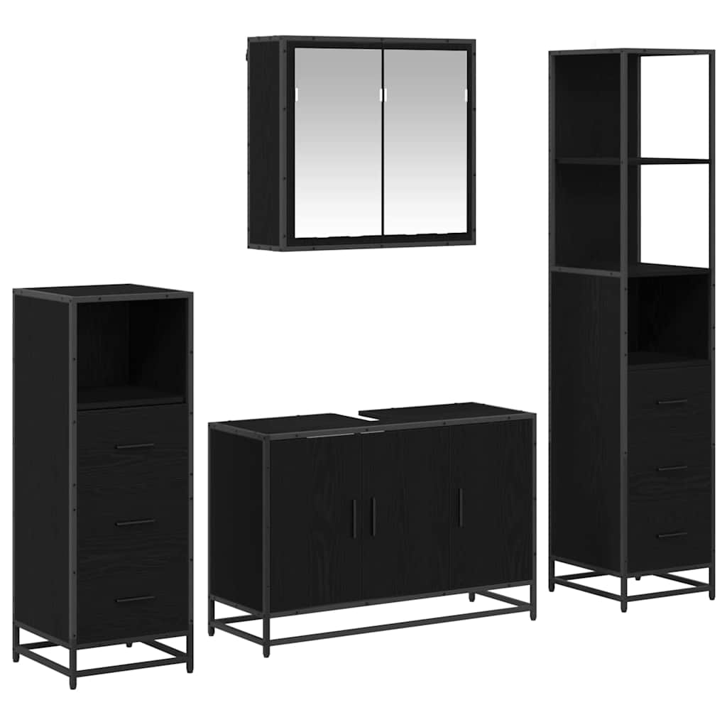 Bathroom Furniture Set 4 pcs Black Oak Engineered Wood
