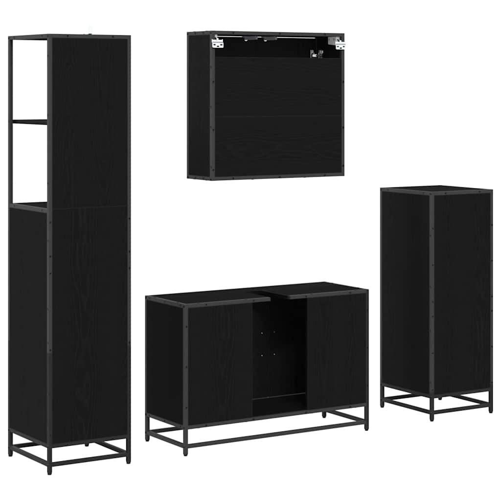 Bathroom Furniture Set 4 pcs Black Oak Engineered Wood