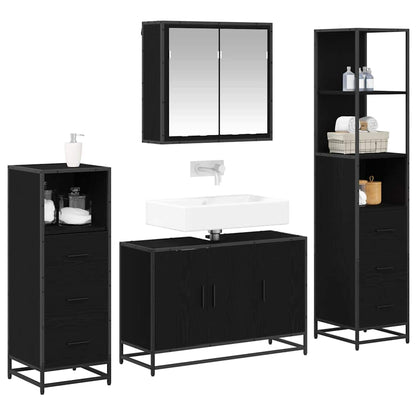 Bathroom Furniture Set 4 pcs Black Oak Engineered Wood