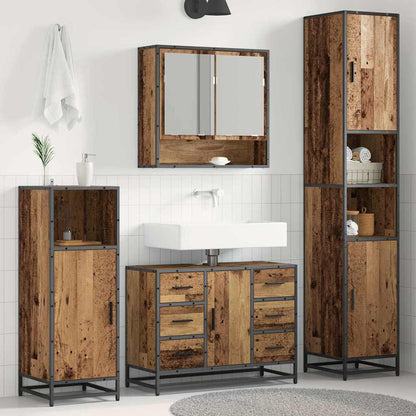 Bathroom Furniture Set with Door 3 pcs Old Wood Engineered Wood