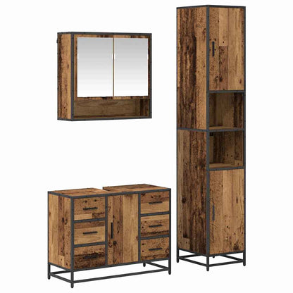 Bathroom Furniture Set with Door 3 pcs Old Wood Engineered Wood