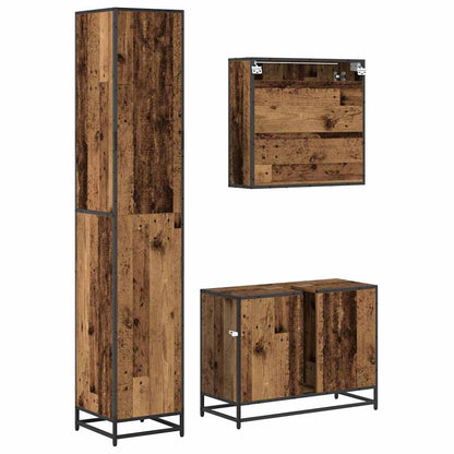 Bathroom Furniture Set with Door 3 pcs Old Wood Engineered Wood