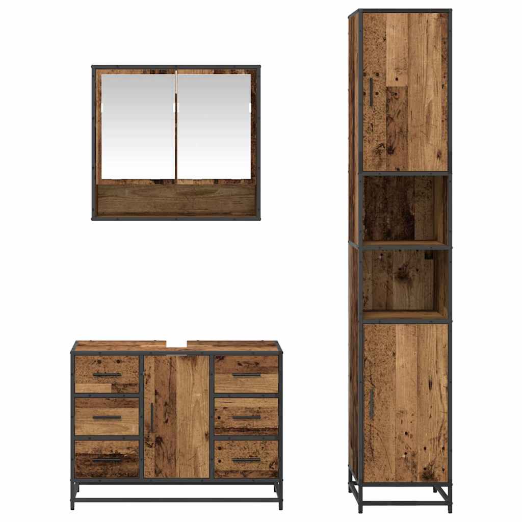 Bathroom Furniture Set with Door 3 pcs Old Wood Engineered Wood