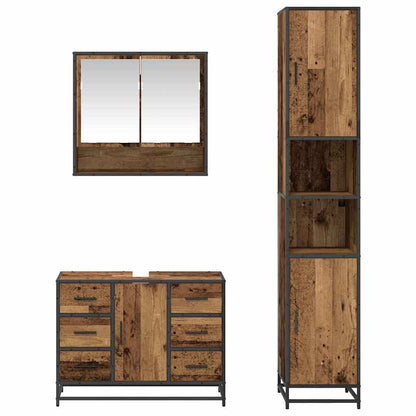 Bathroom Furniture Set with Door 3 pcs Old Wood Engineered Wood