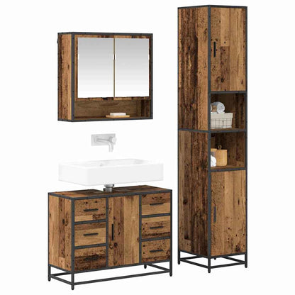 Bathroom Furniture Set with Door 3 pcs Old Wood Engineered Wood