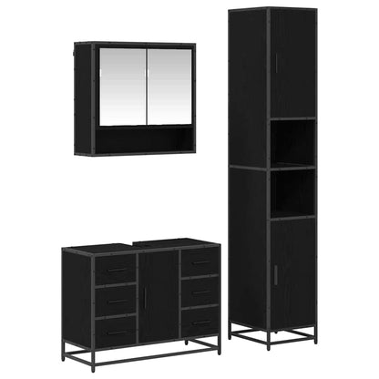 Bathroom Furniture Set 3 pcs Black Oak Engineered Wood