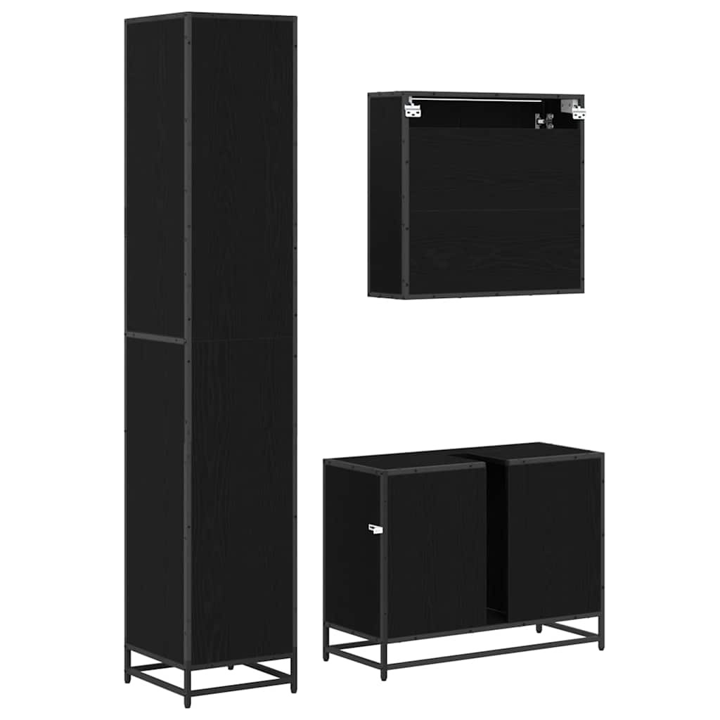 Bathroom Furniture Set 3 pcs Black Oak Engineered Wood