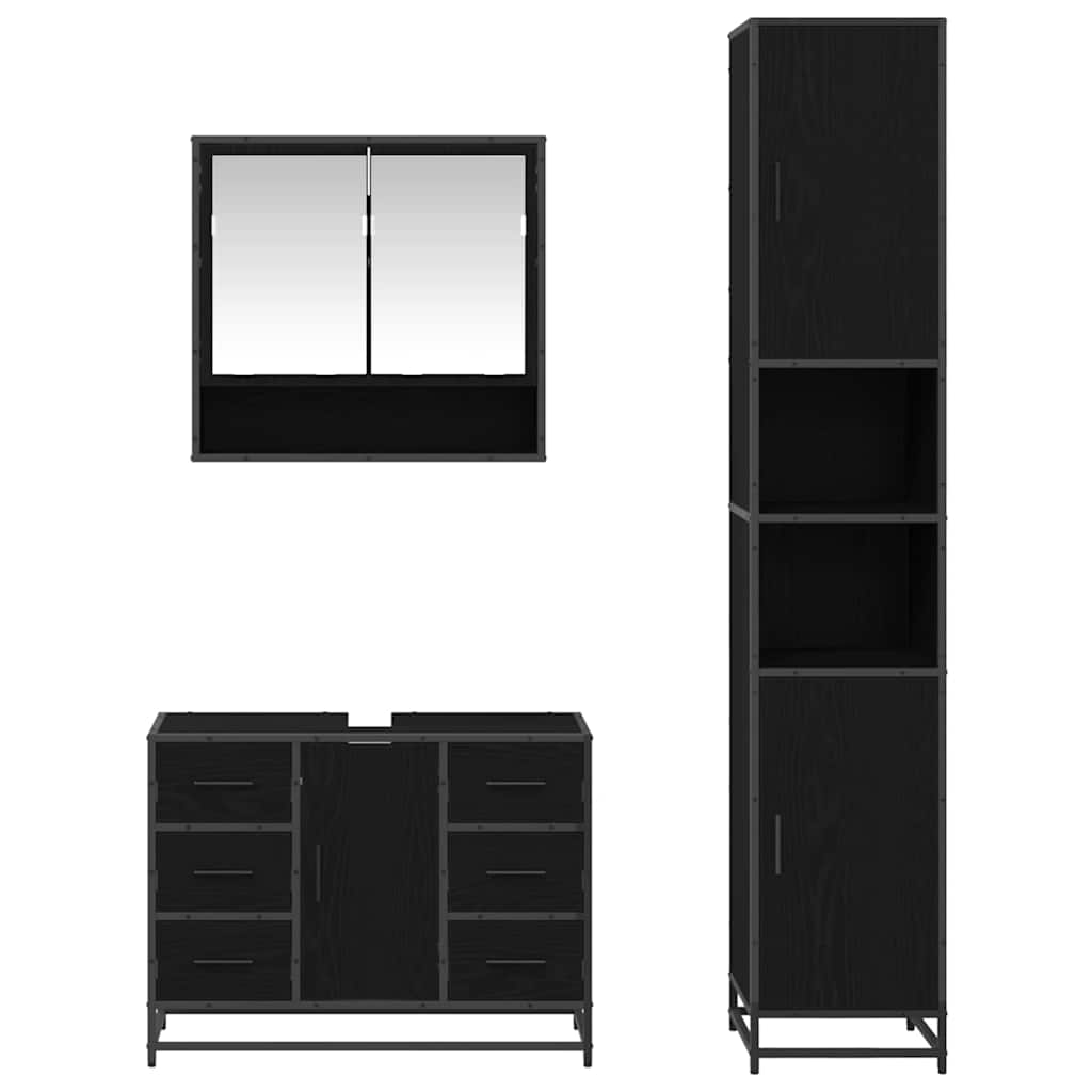 Bathroom Furniture Set 3 pcs Black Oak Engineered Wood