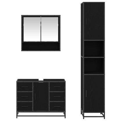 Bathroom Furniture Set 3 pcs Black Oak Engineered Wood