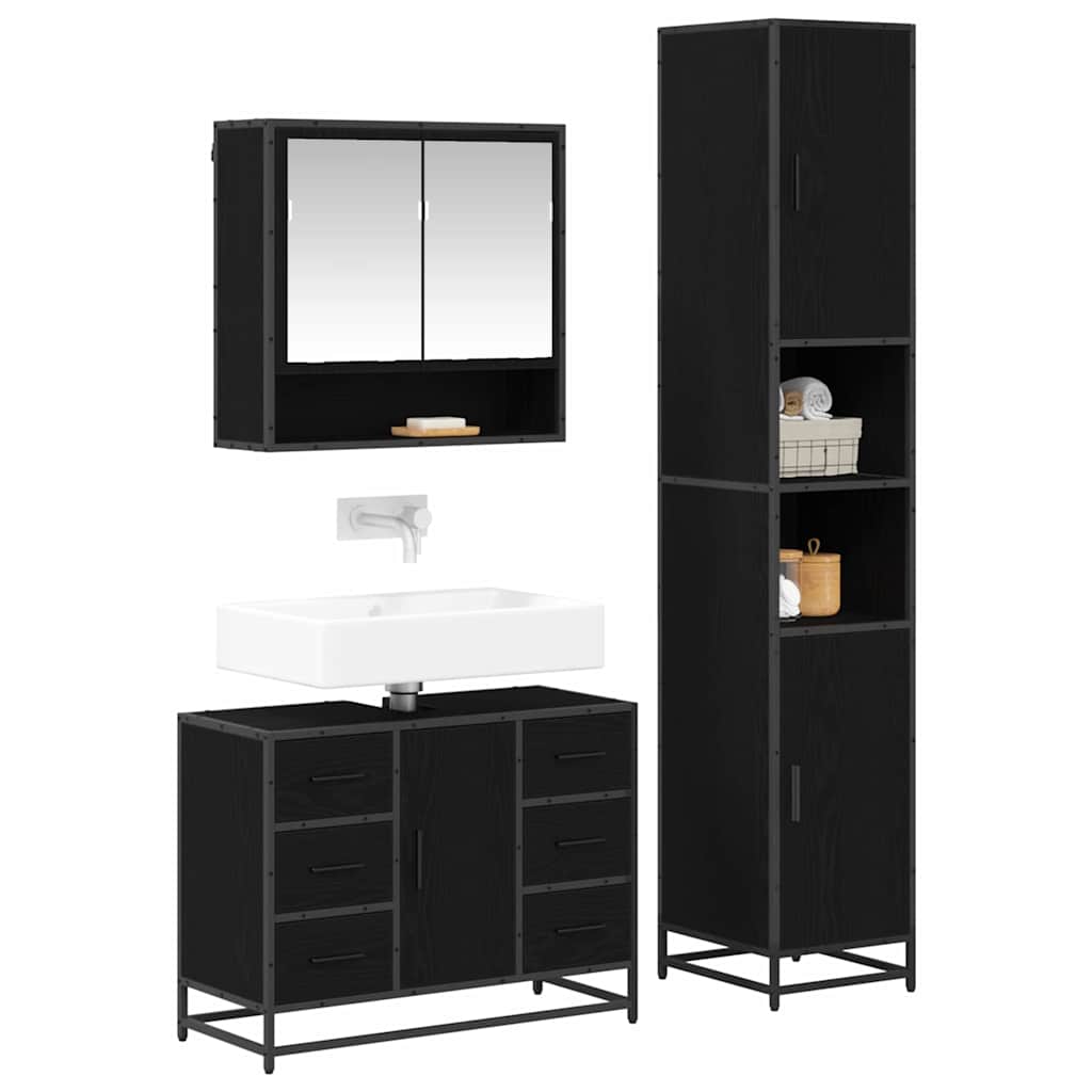 Bathroom Furniture Set 3 pcs Black Oak Engineered Wood