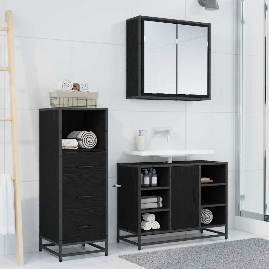 Bathroom Furniture Set with Door 3 pcs Old Wood Engineered Wood