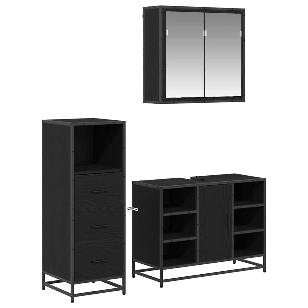 Bathroom Furniture Set with Door 3 pcs Old Wood Engineered Wood