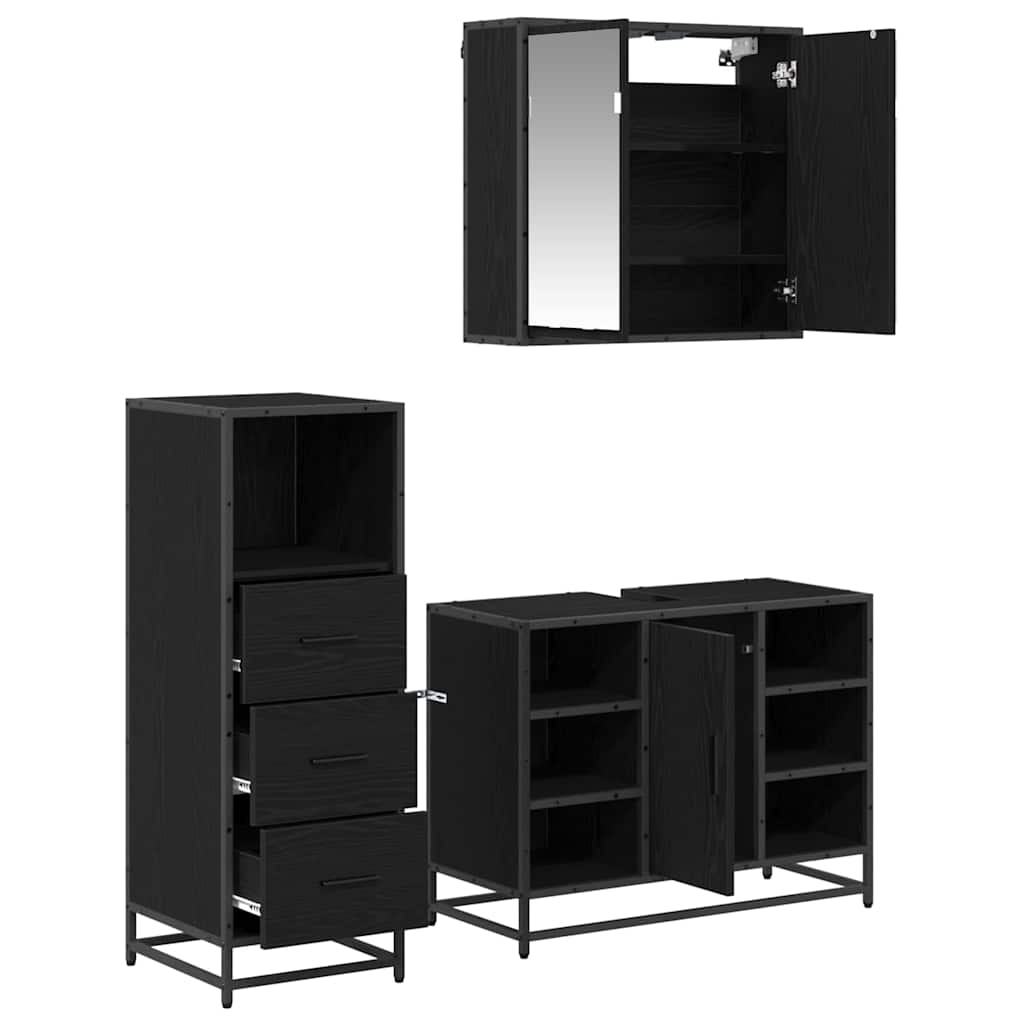 Bathroom Furniture Set with Door 3 pcs Old Wood Engineered Wood