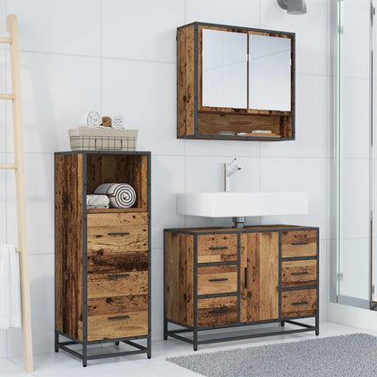 Bathroom Furniture Set with Door 3 pcs Old Wood Engineered Wood
