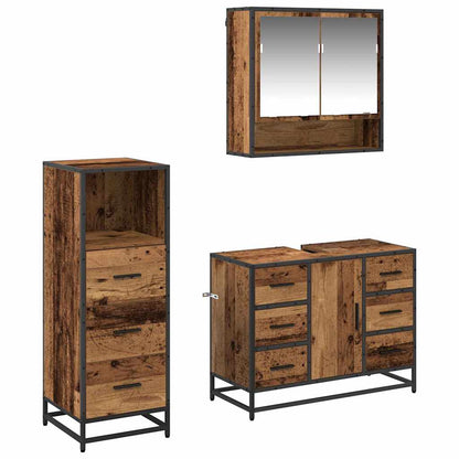 Bathroom Furniture Set with Door 3 pcs Old Wood Engineered Wood