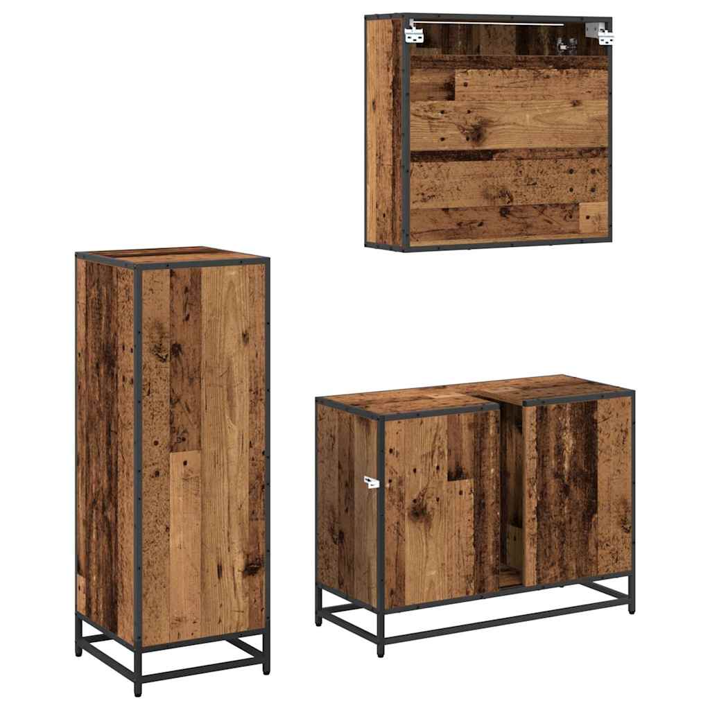 Bathroom Furniture Set with Door 3 pcs Old Wood Engineered Wood