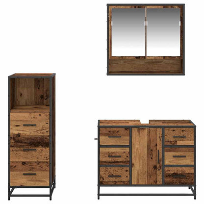 Bathroom Furniture Set with Door 3 pcs Old Wood Engineered Wood