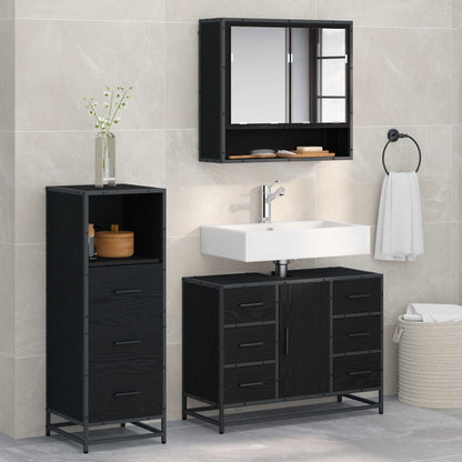 Bathroom Furniture Set 3 pcs Black Oak Engineered Wood