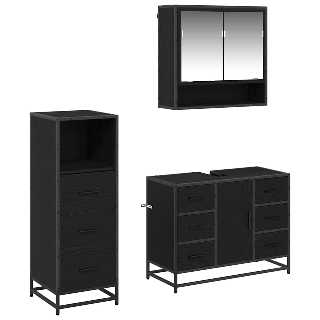 Bathroom Furniture Set 3 pcs Black Oak Engineered Wood