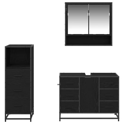 Bathroom Furniture Set 3 pcs Black Oak Engineered Wood
