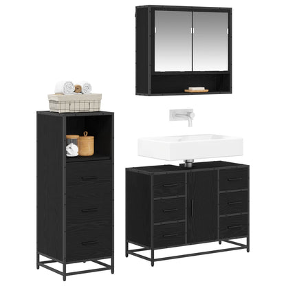 Bathroom Furniture Set 3 pcs Black Oak Engineered Wood