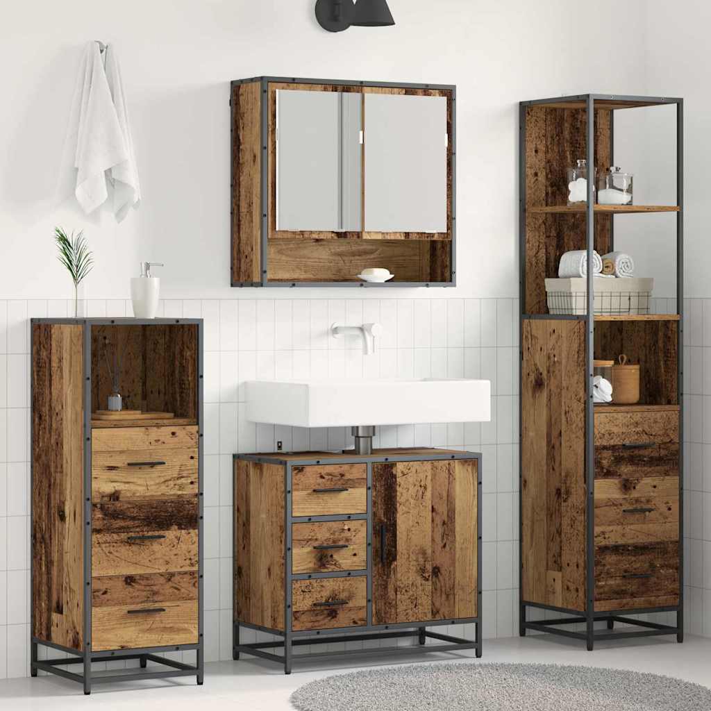 Bathroom Furniture Set with Door 4 pcs Old Wood Engineered Wood
