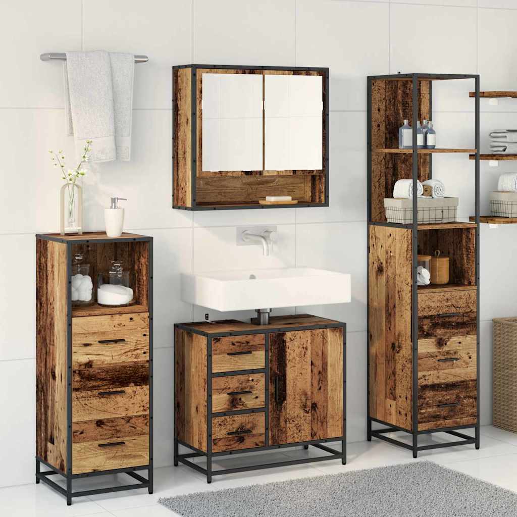 Bathroom Furniture Set with Door 4 pcs Old Wood Engineered Wood